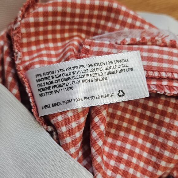 A New Day Coral White Gingham Slim Ankle‎ Pants 8 Officewear - Picture 9 of 10